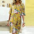 thumbnail image 2 of RKSTN Robe d'Été Décontractée pour Femmes Col Rond Manches Mi-Longues Robe de Plage Imprimé Floral Tunique à Volants, 2 of 8