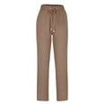thumbnail image 1 of AherBiu Womens Linen Pants Straight Leg Summer Casual Loose Trousers High Waisted Drawstring Long Pants, 1 of 6