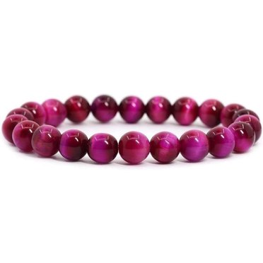 Bracelet Extensible en Perles Rondes de 8 mm en Oeil de Tigre Rose AA Naturel 7 Pouces Unisexe