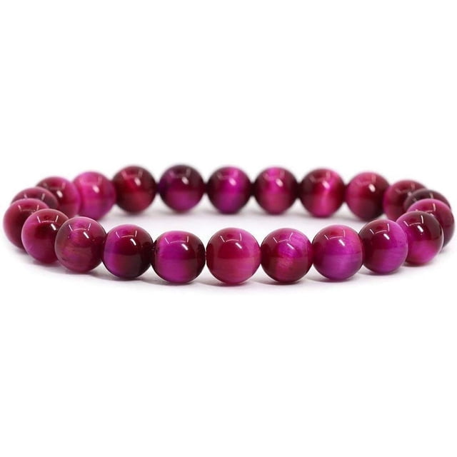 Bracelet Extensible en Perles Rondes de 8 mm en Oeil de Tigre Rose AA Naturel 7 Pouces Unisexe