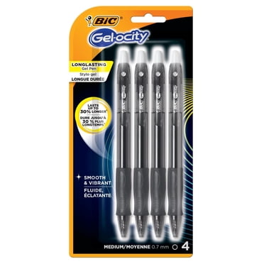 Stylo gel rétractable BIC Gel-ocity Original, pointe moyenne (0,7 mm), encre noire, 4 unités, prise profilée pour plus de confort et de contrôle