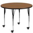 thumbnail image 1 of Mobile 48'' Round Oak Thermal Laminate Activity Table - Standard Height Adjustable Legs, 1 of 3