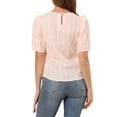 thumbnail image 3 of INSPIRE CHIC Women's Puff Shoulder Round Neck Collarless Ruffle Keyhole Back Blouse, 3 of 5