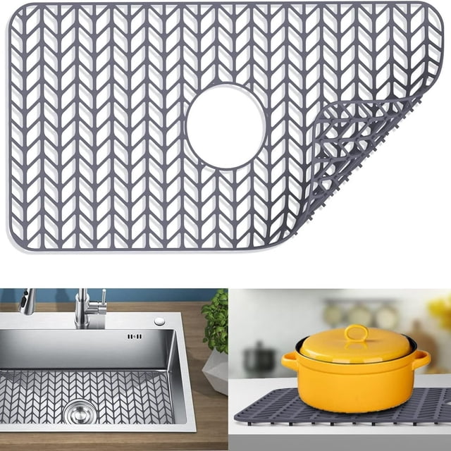 Silicone Sink Mat Protector 26”×14” Anti-Slip Kitchen Sink Mat Grid Heat-Resistant Heat-Resistant Sink Grid Grate Accessories Sink Drain Center Protecting Mat Liner