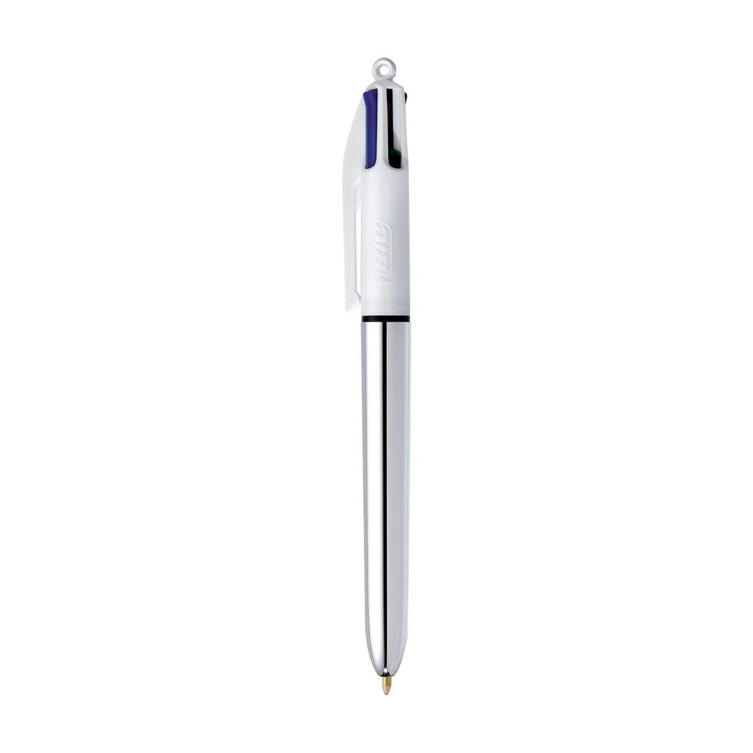 Stylos-billes métalliques rétractables BIC 4 couleurs Brillant, pointe moyenne (1,0 mm), paquet de 3, stylo-bille rétractable avec encre durable
