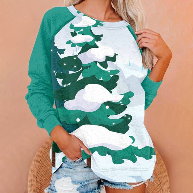 Costumes de Noël en Liquidation Mode Blouse à Manches Longues Imprimée Col Rond Chandail Décontracté Chandails en Molleton Grande Taille pour Femmes