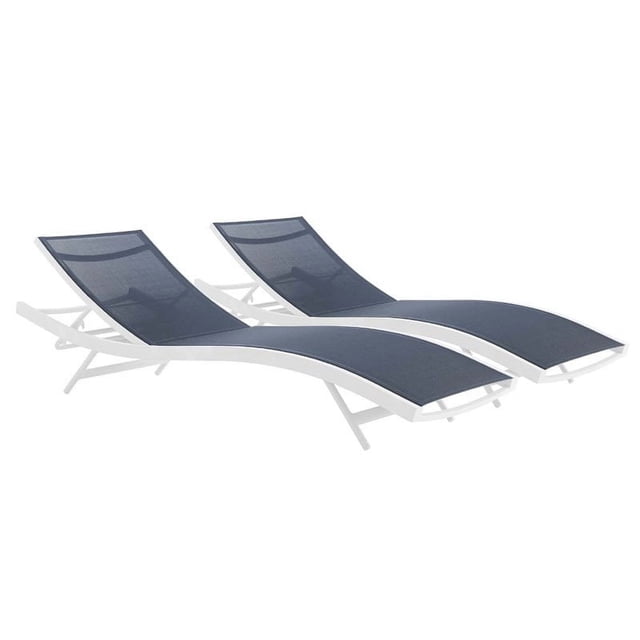 Modway Glimpse Modern Aluminum Patio Chaise Lounge Chair in Navy (Set of 2)