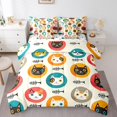 thumbnail image 1 of YST Cute Cat Bed in a Bag Queen Comforter Set 7 Piece,Cartoon Cat Pet Animals Bedding Sets Funny Cats Fish Bones Geometry Circles Reversible Sheet Set with Comforter,Red Yellow, 1 of 5