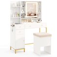 thumbnail image 2 of Costway Makeup Vanity Desk with Lighted Mirror Charging Station 3-Color LED Lights, 2 of 9