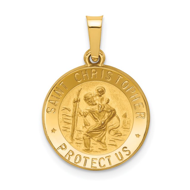 14K Yellow Gold Polished and Satin St. Christopher Medal Pendant