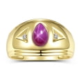 thumbnail image 1 of RYLOS Men's Rings Yellow Gold Plated Silver Pear Shape Tear Drop Cabochon Gemstone & Diamond Rings; Star Ruby   Size 13, 1 of 5