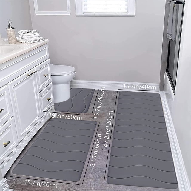 mtvxesu 3-Piece Large Foam Bath Mat Set, Soft Non-Slip Absorbent Bathroom Rugs, Washable Toilet Mats for Bath & Shower