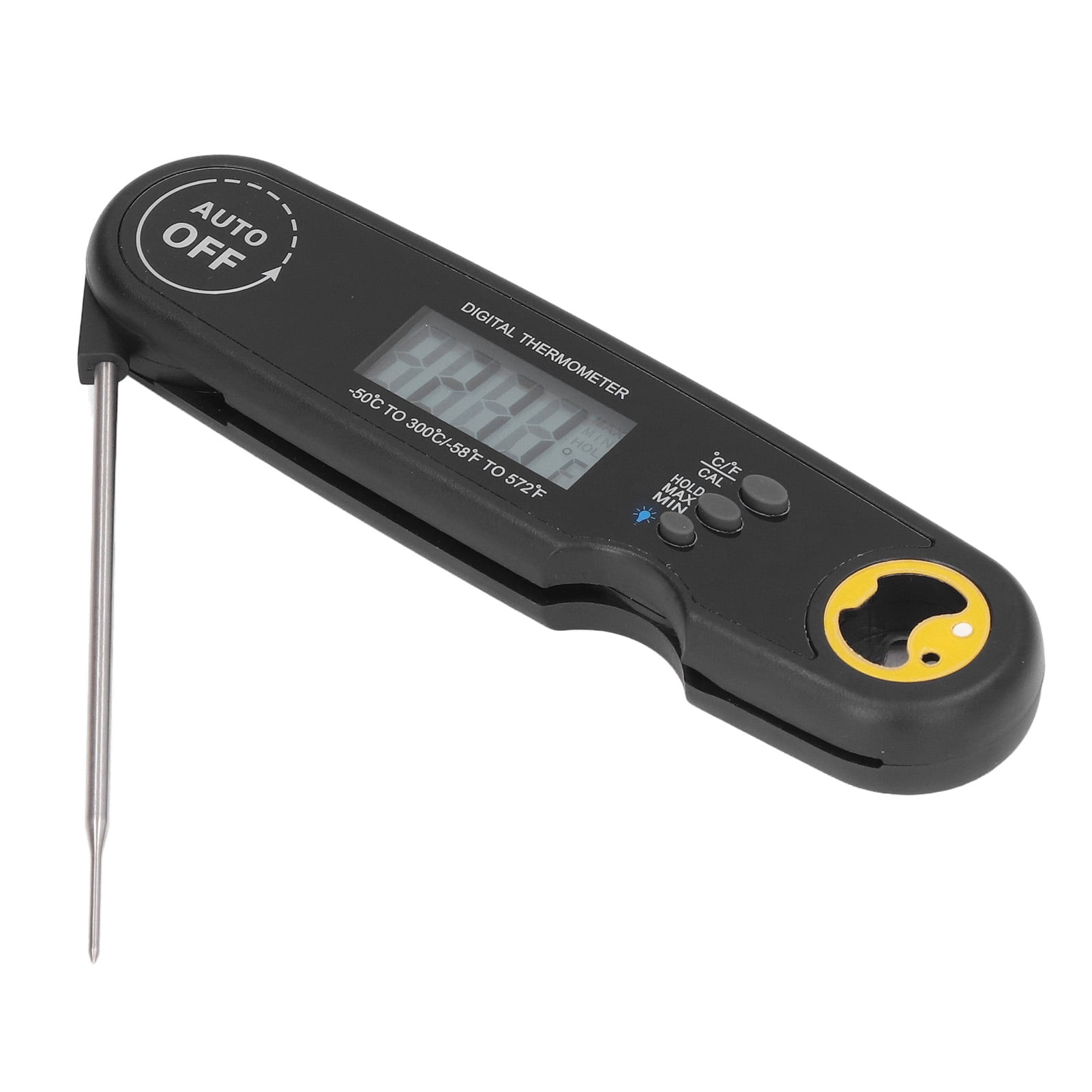 Thermomètre à viande numérique Thermomètre à lecture instantanée, thermomètre alimentaire BBQ Grill Thermomètre Thermomètre à sonde pliable avec fonction d'étalonnage pour friture (Le noir)