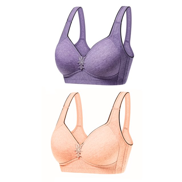 Timegard 2pc Bras for Women No Underwire Full-Coverage Wide Strap Comfortable Everyday Bras with Support