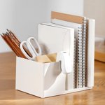 Desk Organizer with Pen Holder and File Sorter for Desk, Plastic Desktop Storage Caddy for Office Supplies, Books, Mail and Stationery, Space Saving Organizer for Home Office and Study Table