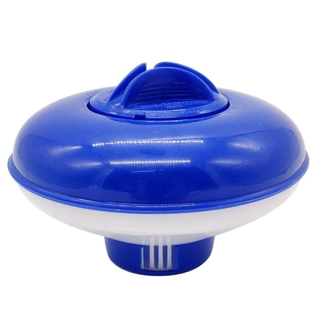 Distributeur de Chlore Flottant pour Piscine de 5 Pouces en PVC Bleu et Blanc, Contient des Pastilles de 6 X 1 Pouces, Ajustable pour Piscines et Spas