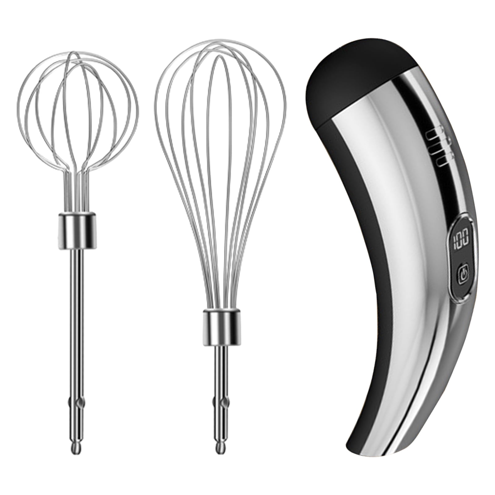 304 Stainless Steel Electric Whisk, Wireless Rechargeable Mixer, 5-Speed Hand Mixer with Digital Display and Dual Mixing Heads, Ergonomic Grip Tool for Cream, Egg White and Milkshake Mixing,Black
