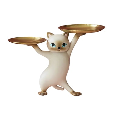Zonao Cat Tray Resin Tray for Candy,Jewelry Earrings Ring Key Holder,Fortune Cat Statue Candy Dish for Office Desk Art Home Decor