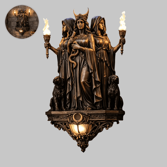 Hecate Wall Sconce Light Gothic LED Wall Lamp with Crescent Torch and Dog Figures for Bedroom Living Room Decor