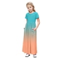 thumbnail image 1 of yoeyez Robe d'Été pour Tout-Petits Enfants Fluide Grande Taille Dégradé Longue Robe Manches Courtes Col Ras du Cou Plissée Robe Soleil Robes pour Filles 14-16 Robes Élégantes pour Filles Orange, 9-10 Ans, 1 of 7