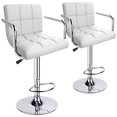 thumbnail image 2 of Leopard Tabourets de Bar Réglables avec Accoudoirs, Dossier Carré Pivotant à Double Piqûre avec Dossier Tabouret de Bar, Ensemble de 2 (Blanc), 2 of 15