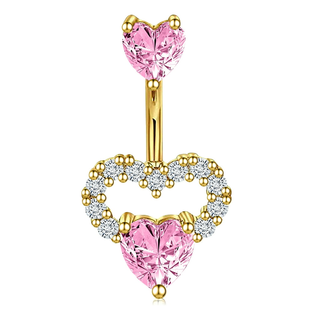 MesaSe 14G Belly Button Ring Heart Navel Rings Hypoallergenic Belly Button Piercing Pink