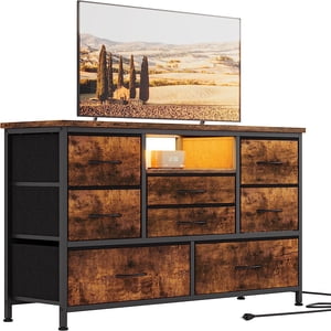 8-Drawer LED Dresser TV Stand with Power Outlet for 55'' TV - Wide Storage Chest for Bedroom, Living Room & Entryway, Wood Top Console Table with 22 Light Modes
