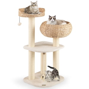 Gymax Tour de l'arbre de chat à la main de 41'' en forme de bol naturel 2 Perche