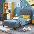 thumbnail image 4 of Costway Twin Size Bed Frame with 46" Tall Button Tufted Headboard Wooden Slats Support, 4 of 10