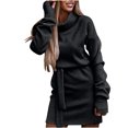 thumbnail image 1 of Birdeem Woman Solid Color Belt Long Sleeve Fashion Commuting Fallow Comfort Dresses, 1 of 1
