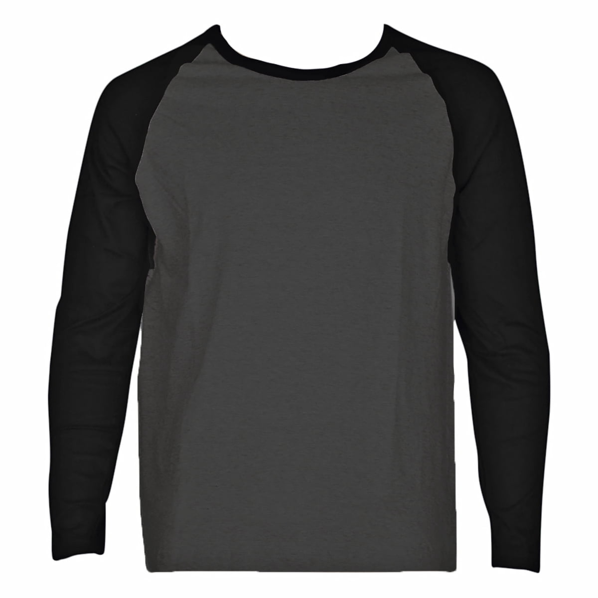 SLM T-Shirt Raglan de Baseball en Coton à Manches Longues pour Homme - Noir/gris Charbon - Grand