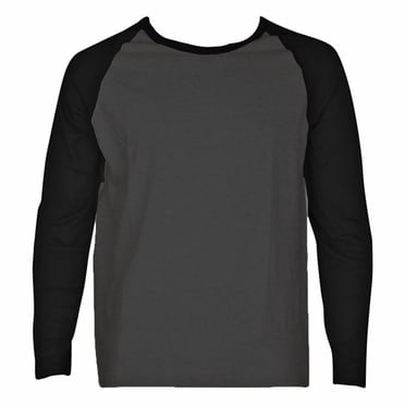 SLM Men's Long Sleeve Cotton Baseball Raglan Tee Shirt Jersey -Black/Charcoal Gray-3XL