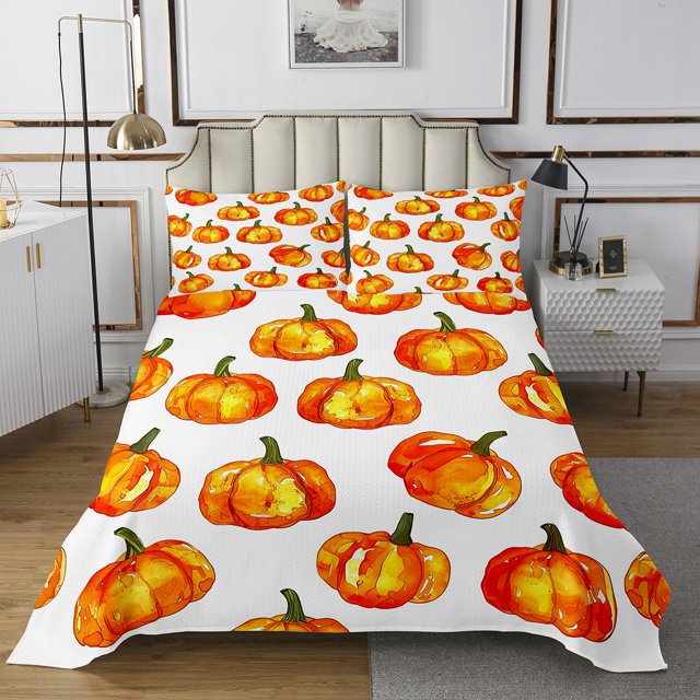 Farm Pumpkin Bedspread Set Thanksgiving Quilt Set King,Farmhouse Harvest Decor Coverlet Set Fall Decorations Quilted,Autumn Fall Home Decor