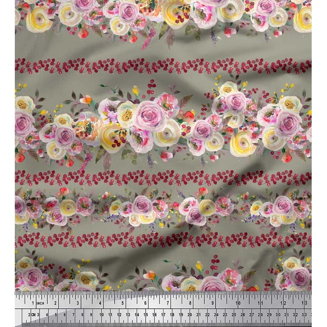 Soimoi Green Viscose Chiffon Fabric Leaves & Pink Floral Fabric Prints by Yard 42 Inch Wide