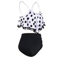 thumbnail image 4 of Women High Waisted Bikini Ruffle Swimsuit Flounce Pom Pom Trim Two Piece Bathing Suit Tassel Black Dots (S, 4 of 5