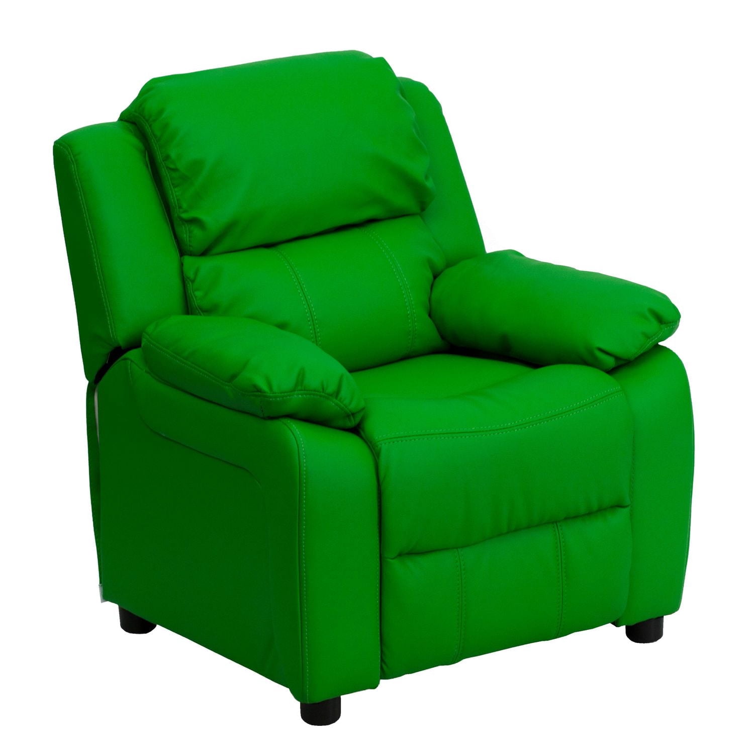 Deluxe Padded Contemporary Green Vinyl Kids Recliner with Storage Arms