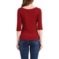 thumbnail image 3 of INSPIRE CHIC Hauts pour Femmes Manches au Coude Encolure Bateau Coupe Ajustée T-Shirt Classique Décontracté S Rouge Vin, 3 of 7