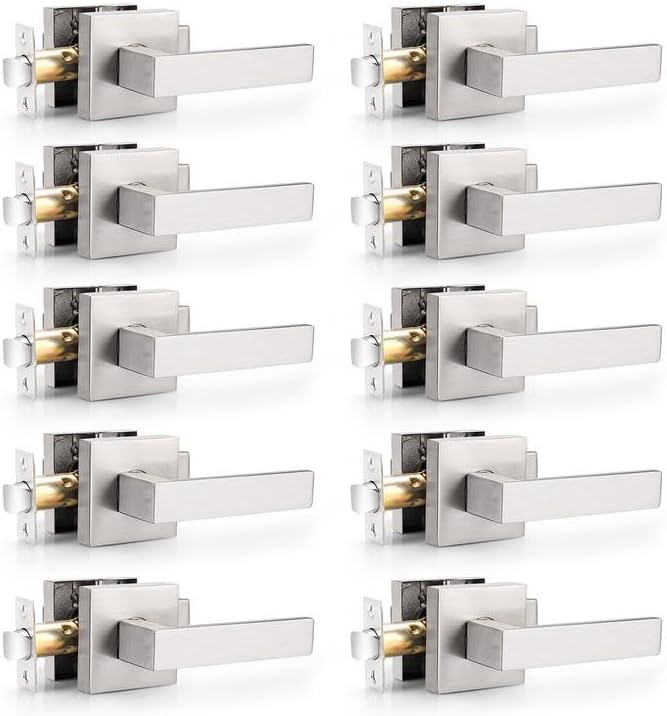 Leviers Mats pour Porte de Passage, Poignées Carrées pour Hall et Garde-Robe, Poignées de Porte Robustes pour Intérieur, Ensembles de Leviers Anti-Blocage Réversibles pour Porte Droitier/gauche