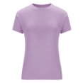 thumbnail image 4 of RKSTN Hauts pour Femmes Tendance 2024 Coupe Ajustée Manches Courtes Col Rond Hauts de Couleur Unie Basiques Chandail Décontracté T-shirt de Mode Polyvalent, 4 of 5