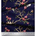 thumbnail image 3 of Soimoi Blue polyester Crepe Fabric Floral & Franklin Gull Bird Decor Fabric Printed Yard 52 Inch Wide, 3 of 5