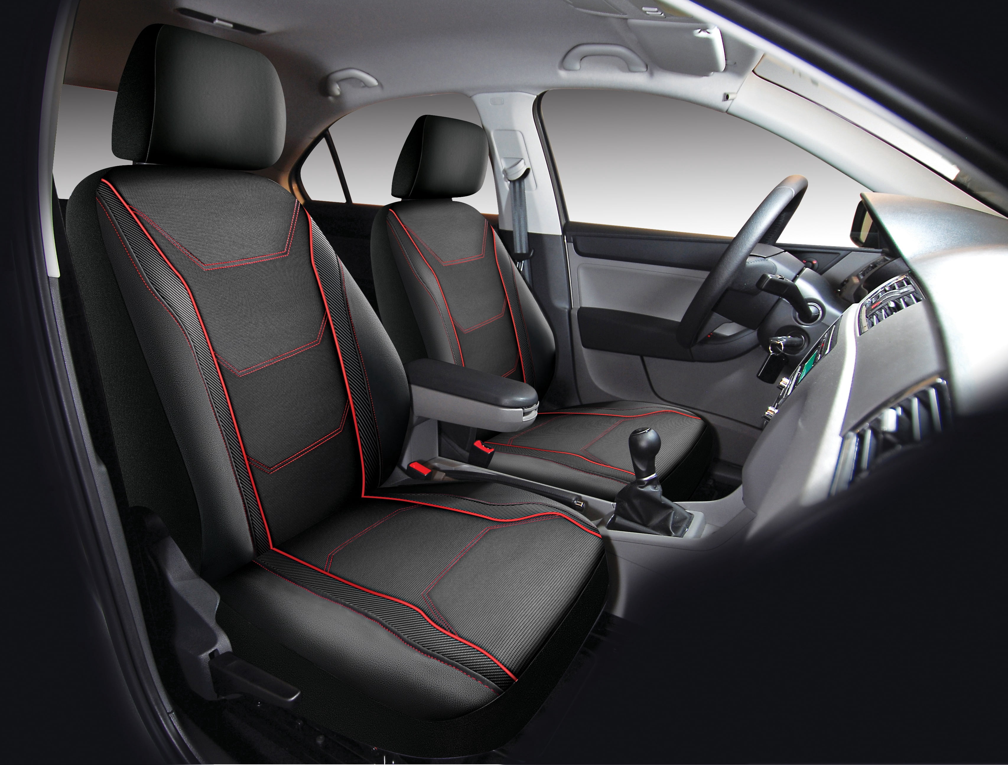 Auto Drive 5-Piece Car Seat cover kit Carbon Fiber Black with Red Piping