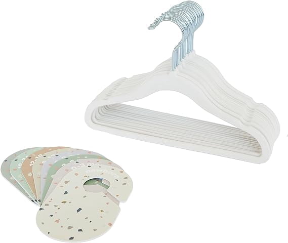 3 Sprouts Velvet Hangers Cream (15 pack) & Terrazzo Closet Dividers Set