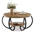 thumbnail image 1 of Yiwa Table Basse Ronde à 2 Niveaux de 30 Pouces, Table Centrale Industrielle à Grain de Bois avec Tablette de Rangement et Niveleurs Réglables, 1 of 8