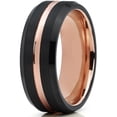 thumbnail image 2 of Rose Tone Black Brushed Titanium Ring Wedding Band, Engagement Ring, Grooved, Beveled Edge Ring 7-13, 2 of 3