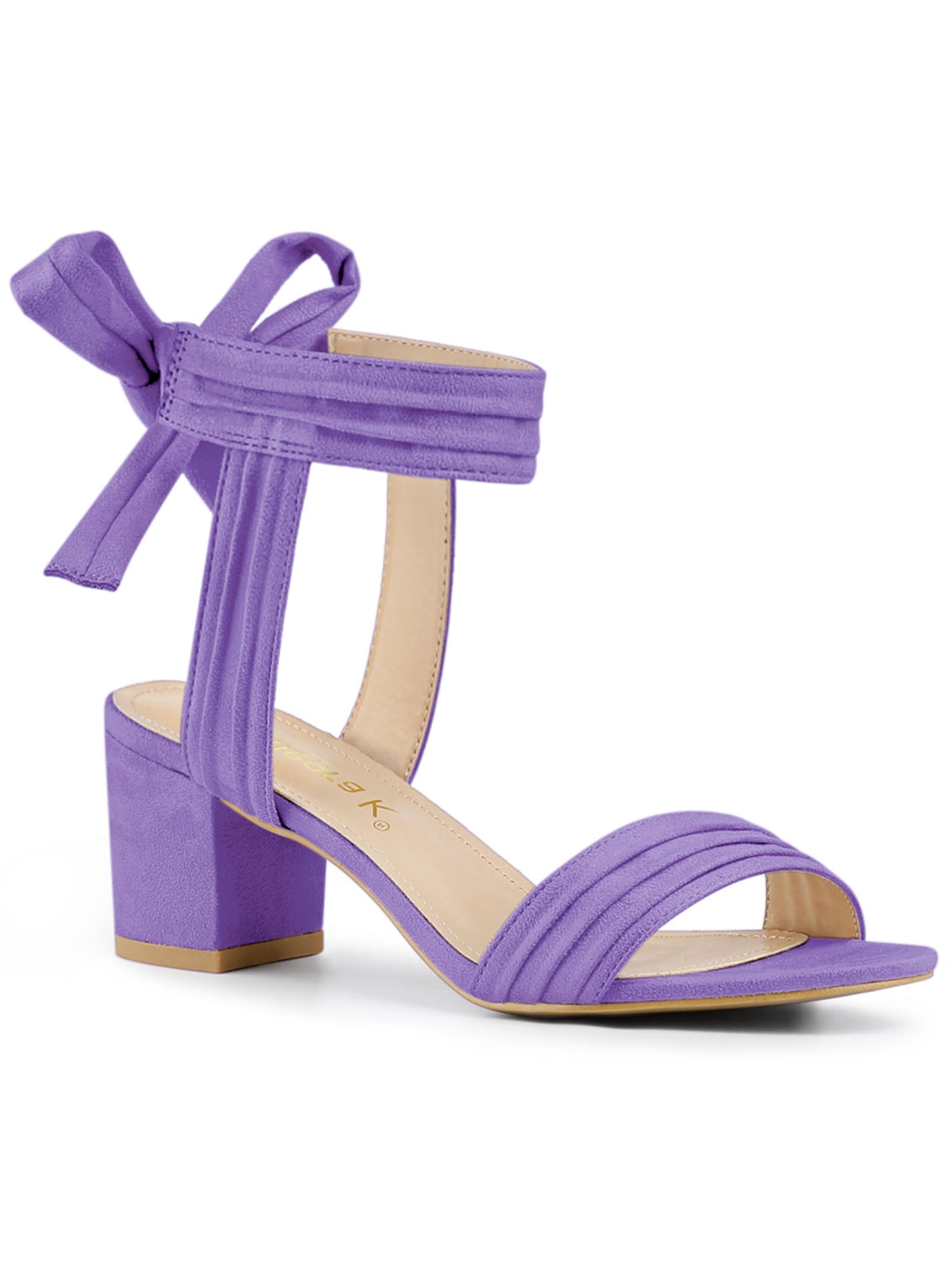 BLISSFUL STEP Women's Open Toe Ankle Tie Back Block Heels Sandals Purple (Size 6.5)