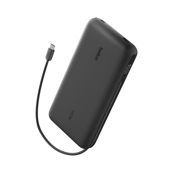 Belkin Portable Charger 25K, Power Bank with Integrated USB C Cable, 158W - Fast Charging Laptop Portable Battery Pack for MacBook Pro 14, iPhone 17 Series, iPad Pro, Galaxy S26, & More - Black