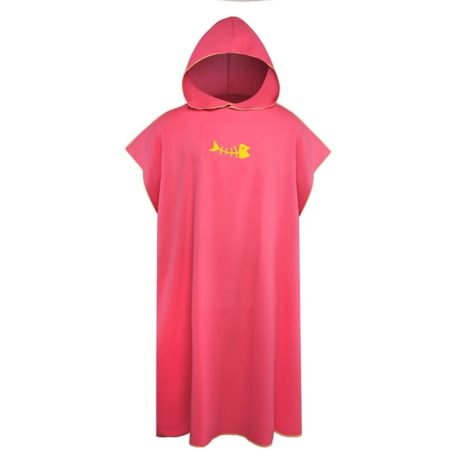 Yingyy Bathrobe Windproof Fast Drying Replacement Short Sleeve Men Drying Thermal Women Hooded Solid Color Beach Seaside Pool Swimming Robe Peach Red