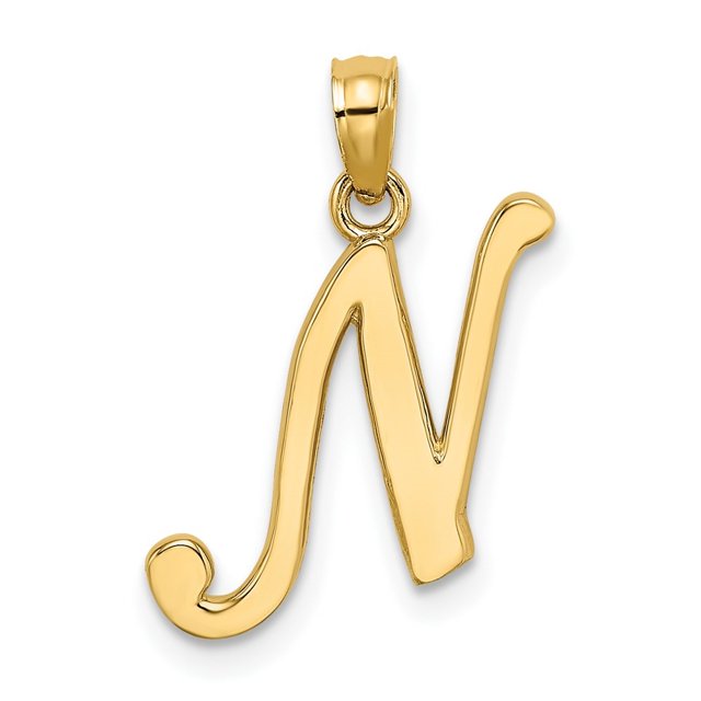 Diamond2Deal 14K Yellow Gold Script Letter N Initial Pendant for Women (L- 0.77inch, W- 0.48inch)