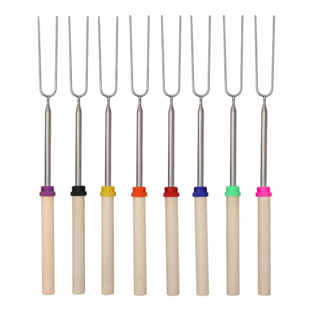 Lttoisl Telescoping Marshmallow Roasting Sticks Set of 8 with Wooden Handles – 32-Inch Extendable Smore Skewers for Campfire, BBQ, Hot Dogs & Fire Pit Cooking