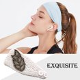 thumbnail image 4 of fastboy Crochet Headbands Winter Leaves Pattern with Rhinestones Elastic Head Protector Wide Warm Chunky Hair Accessories for Girls Beige, 4 of 4